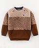 Yellow Apple Knitted Full Raglan  Sleeves Pullover Sweater with Kangaroo Pocket - Brown