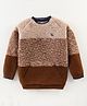 Yellow Apple Knitted Full Raglan  Sleeves Pullover Sweater with Kangaroo Pocket - Brown