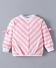Kookie Kids Cotton Knit Full Sleeves Striped Sweatshirt with Bow Applique - Pink & White