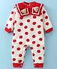 Kookie Kids Full Sleeves Polka Dots Printed Winter Wear Romper with Teddy Applique - Red