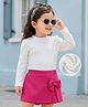 Kookie Kids Full Sleeves Solid Top & Skirt Set With Bow Applique - White & Dark Pink