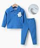 Kookie Kids Full Sleeves Winter Wear with Kangroo Pockets D Applique & Solid Color T-Shirt & Lounge Pants Set - Blue