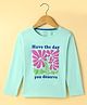 Doreme Single Jersey Knit Full Sleeves T-Shirt With Floral & Text Print - Sea Green