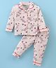 Doreme Single Jersey Knit Full Sleeves Front Open Night Suit with Floral Print - Pink