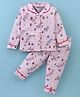 Doreme Single Jersey Knit Full Sleeves Front Open Night Suit with Floral Print - Pink