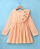 Under Fourteen Only Cotton Full Sleeves Solid Frill & Button Detailed Dress - Peach