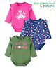Babyoye Eco Conscious 100% Cotton Knit Full  Sleeves Onesies Floral & Butterfly Print Pack of 3 - Pink Green & Blue