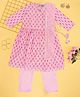 YU by Pantaloons Three Fourth Sleeves Floral Printed Lace Detailed Kurta & Pant With Dupatta Set - Pink