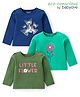 Babyoye Eco Conscious 100% Cotton Knit Full Sleeves Tops With Butterfly Floral & Text Print Pack of 3 - Navy Blue Dark Green & Sea Green