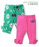 Babyoye Eco Conscious 100% Cotton Knit Full Length Floral & Crown Print Leggings Pack of 2 -  Green & Pink