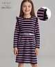 Arias Cotton Stretch Knit Full Sleeves Striped Frock with Frill Detailing - Black