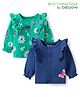Babyoye Cotton Knit Frill Detailing Full Sleeves Jhablas with Floral Print Pack of 2 - Green & Olive Blue