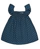Young Birds Ruffled Sleeve Abstract  Printed Above Knee Length Dress - Prussian Blue