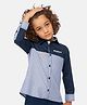One Friday Full Sleeves Brand Name Embroidered Colour Blocked Shirt - Navy Blue