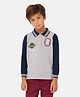 One Friday Full Sleeves Wanderlust Text Embroidered Polo Tee - Grey