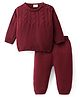 Doddle Poodle Cable Knit Full Sleeves Pullover Solid Sweater Set - Dark Red