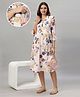 Mamma's Maternity Rayon Three Fourth Sleeves Floral Printed Maternity Dress With Concealed Zipper For Nursing Access - Baby Pink