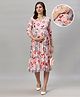 Mamma's Maternity Rayon Three Fourth Sleeves Floral Printed Maternity Dress With Concealed Zipper For Nursing Access - Baby Pink