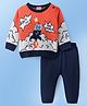 Doddle Poodle Knitted Full Sleeves Pullover Sweater Set with Crackers Design - Orange & Navy Blue