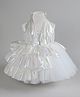 TINY MINY MEE Elastane Halter Neck Shimmer Detailed Layered Knee Length Dress - White