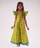 Lil' Drama Frill Sleeves Ethnic Printed Top & Pant Set - Green