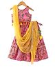 Lil' Drama  Sleeveless Floral Printed Top Lehenga With Net Dupatta Set - Purple