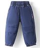 Little Kangaroos 100% Cotton Denim Woven Full Length Solid Color Jeans with Cut & Sew Design - Navy Blue
