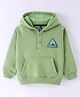 Little Kangaroos Cotton Fleece Knit Full Sleeves Drop Shoulder Hooded Sweatshirt with Patch Detailing & Kangaroo Pockets - Light Green