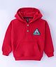 Little Kangaroos Cotton Fleece Knit Full Sleeves Drop Shoulder Hooded Sweatshirt with Patch Detailing & Kangaroo Pockets - Red