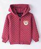 Little Kangaroos Fleece Knit Full Sleeves Front Open Hooded Sweatjacket with Bear Embroidery & Quilted Design - Wine