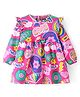 Babyhug Single Jersey Knit Full Sleeves Winter Frock with Frill Detailing & Text Print - Fuschia