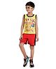 Clothe Funn Knitted Sleeveless Music Printed T Shirt & Shorts Set - Yellow & Red