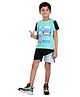 Clothe Funn Knitted Half Sleeves Vacation Mode  Printed T shirt & Shorts Set - Sea Green & Black