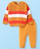 Doodle Poodle Knitted Full Sleeves Striped Sweater Set with Cable Knit Design - Mustard