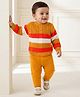 Doodle Poodle Knitted Full Sleeves Striped Sweater Set with Cable Knit Design - Mustard