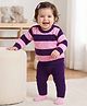 Doodle Poodle Knitted Full Sleeves Sweater Set with Stripes Design - Purple & Pink