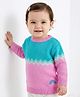 Doodle Poodle Knitted Full Sleeves Pullover Sweater with Colour Block & Jacquard Knit Design - Pink &  Blue