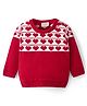 Doodle Poodle Knitted Full Sleeves Pullover Sweater with Jacquard Knit Heart Design - Red