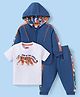 Babyhug Terry Knit Full Sleeves Hooded Jungle & Tiger Printed Sweatjacket & Lounge Pant with T-Shirt - Nay Blue