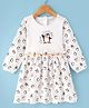 Doreme Cotton Knit Full Sleeves Frock with Penguin Print - White