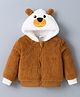 Kookie Kids Full Sleeves Hooded Winter Jacket with Bear Embroidery and Ears Applique - Brown