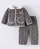 Kookie Kids Full Sleeves Collared Winter Wear Night Suit With Teddy Applique - Grey