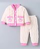 Kookie Kids Full Sleeves Winter Wear Night Suit With Fruits Applique - Cream & Pink