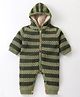 Yellow Apple Full Sleeves Winter Wear Hooded Romper with Stripes & Cable Knit Design - Olive Green