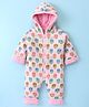 Yellow Apple Full Sleeves Winter Wear Hooded Romper with Floral Design - Pink