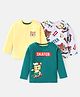 Babyhug Cotton Knit Full Sleeves Animal Printed T-Shirts Pack of 3 - Yellow Dark Green & Off White