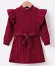 Kookie Kids Full Sleeves Solid Colour Winter Frock With Frill Detail - Maroon