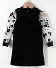 Kookie Kids Full Sleeves Party Dress With Floral Embroidery Design - Black