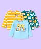 Babyhug Cotton Knit Full Sleeves T-Shirts with Stripes & Wild Animals  Graphics Pack of 3 - Blue Yellow & Orange
