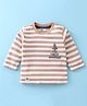 Pink Rabbit Single Jersey Knit Full Sleeves Striped T-Shirt with Text Print - Light Brown & White